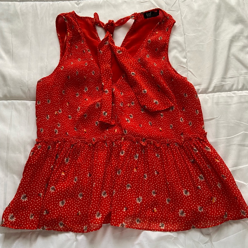 ZARA Floral Daisy Pleated Tied Tank Top